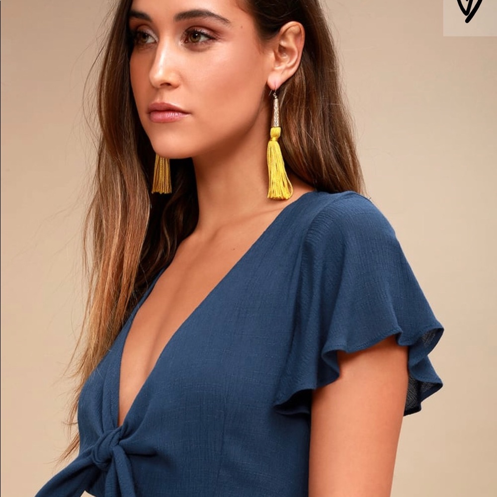 Please and Thanks Teal Blue TieFront Jumpsuit